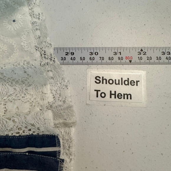 Womens Cottagecore Striped Lace Hem Top Size‎ M Boho Artisan Layered Romantic - Picture 7 of 8